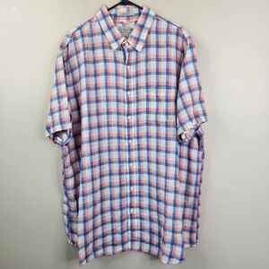 L.L. Bean Mens Slightly Fitted Plaid Print 100% SS Button Down Shirt XXL Tall